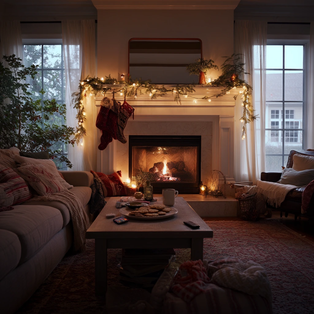 Holiday Fireplace Lighting with Everyday Mess