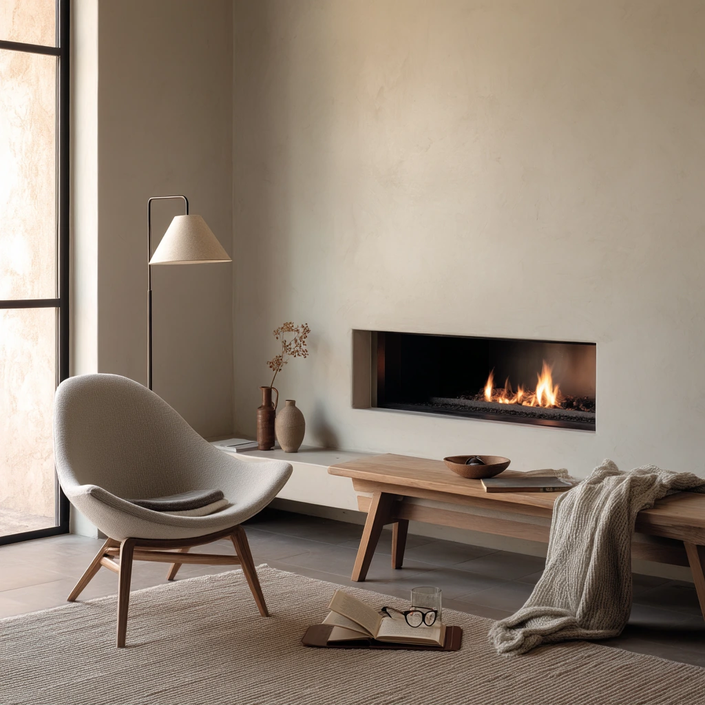 Minimal Fireplace with Soft Task Lighting