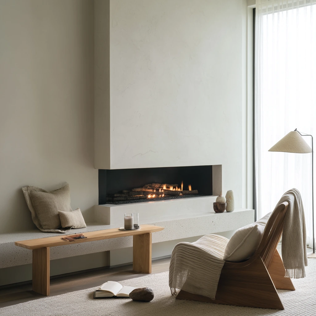 Minimal Fireplace with Soft Task Lighting