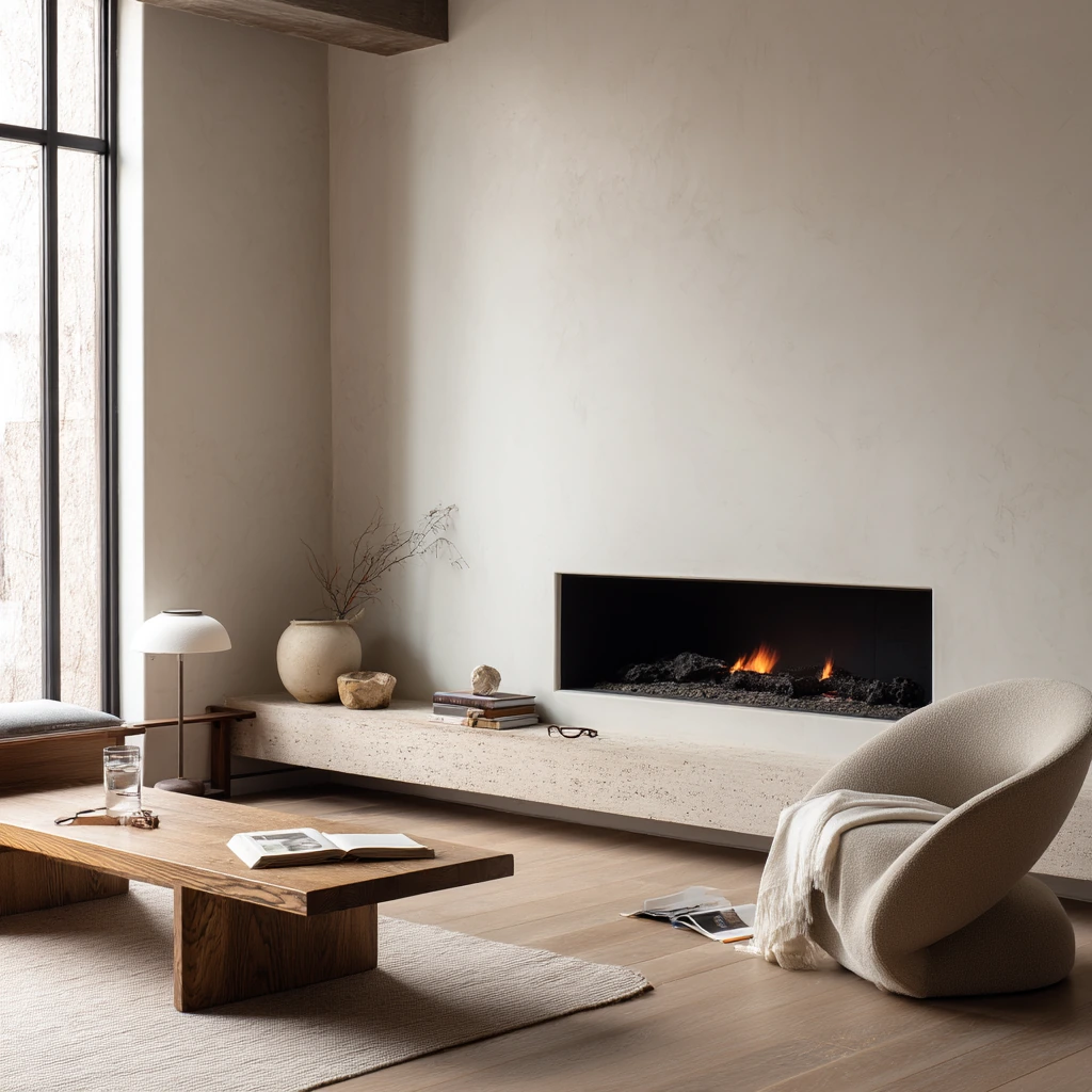 Minimal Fireplace with Soft Task Lighting