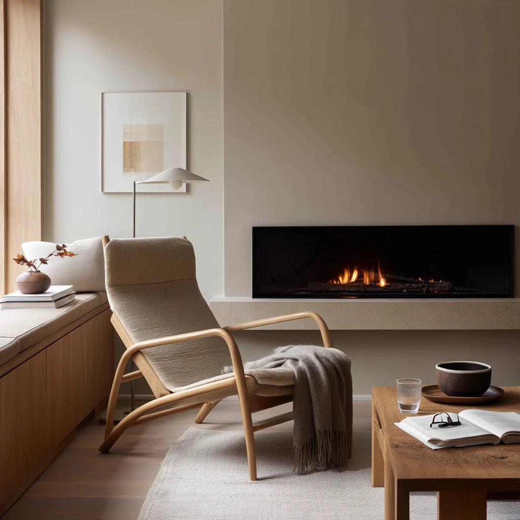 Minimal Fireplace with Soft Task Lighting