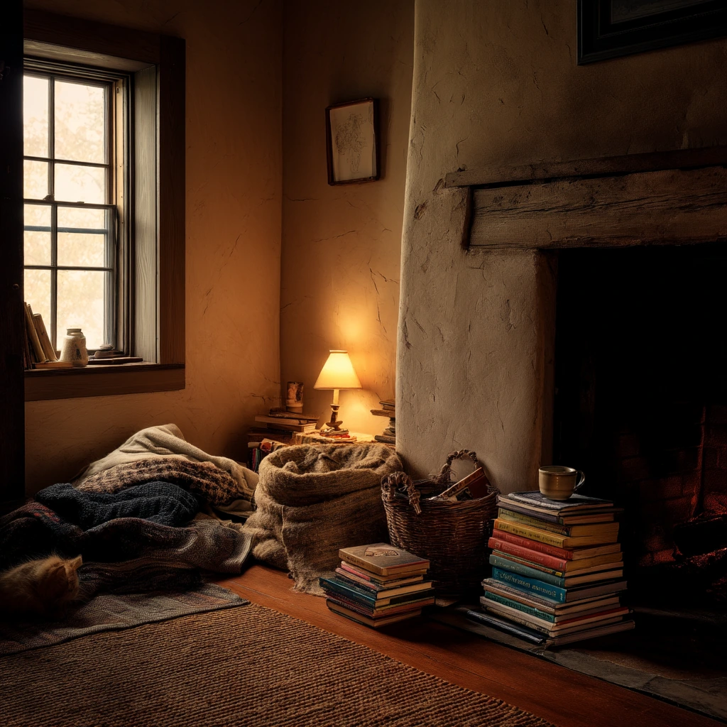 Rustic Fireplace with Reading Nook