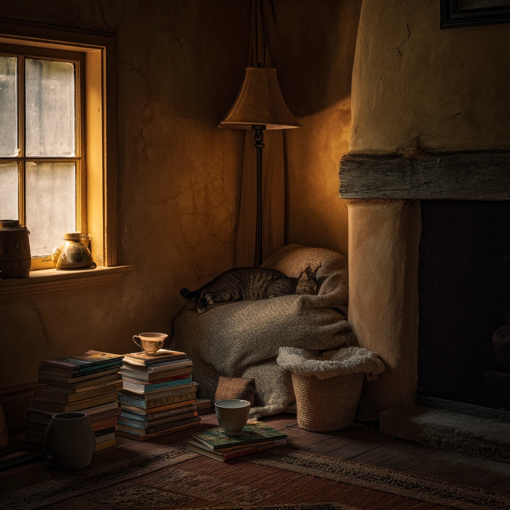 Rustic Fireplace with Reading Nook
