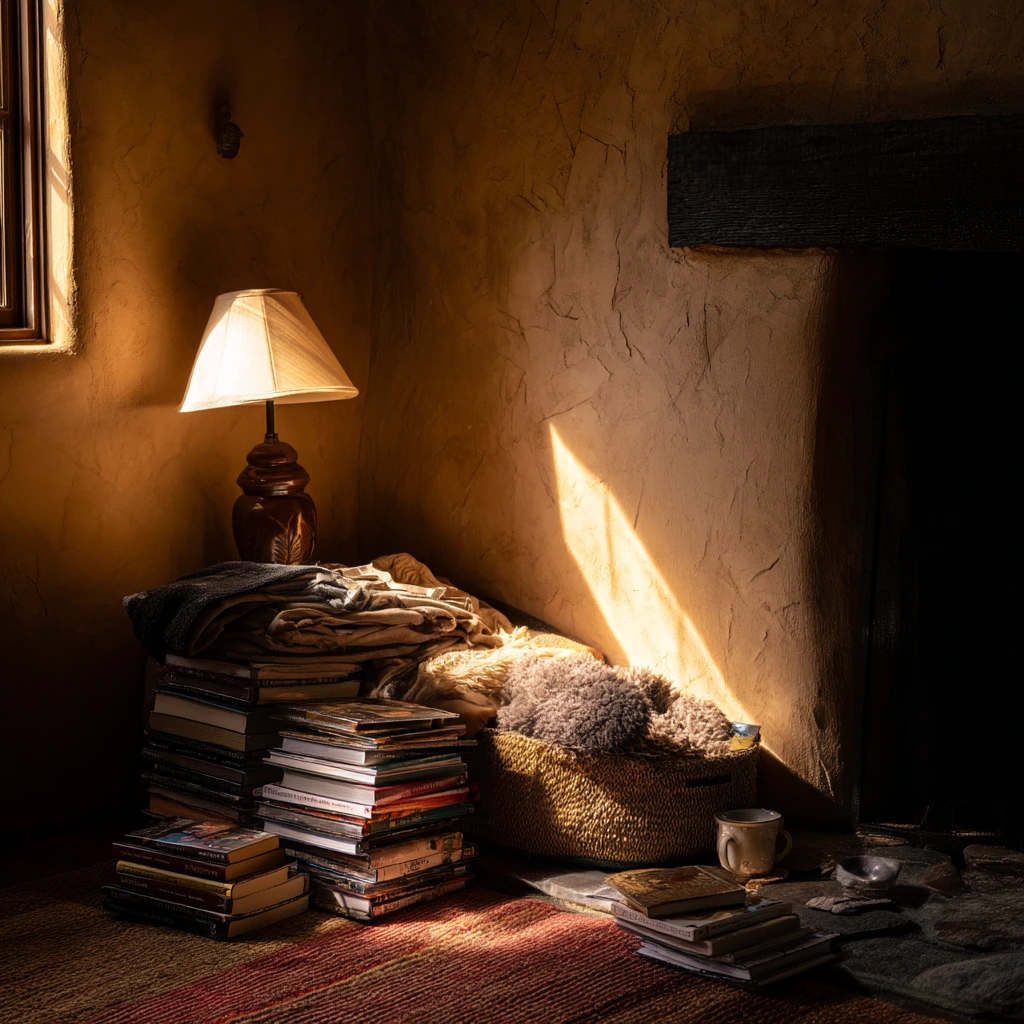 Rustic Fireplace with Reading Nook