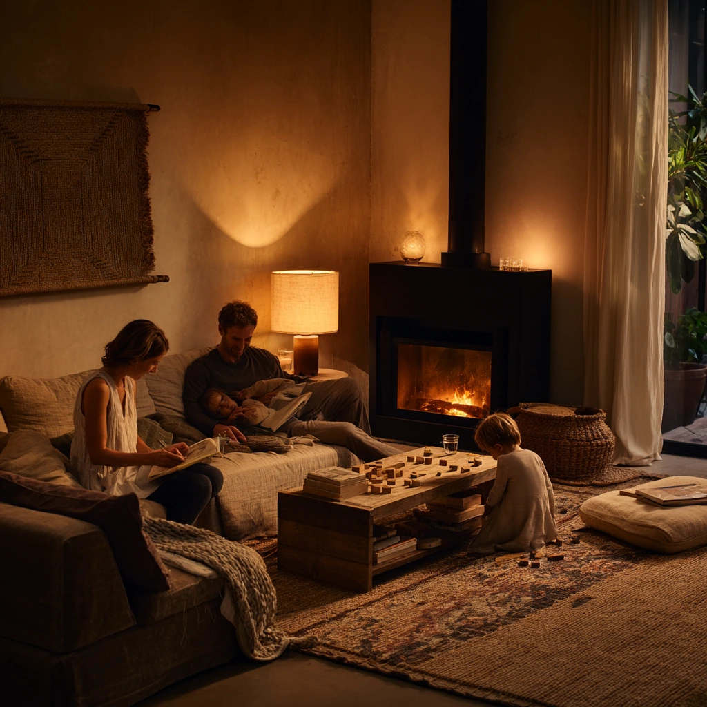 Cozy Evening Glow in a Family Living Room