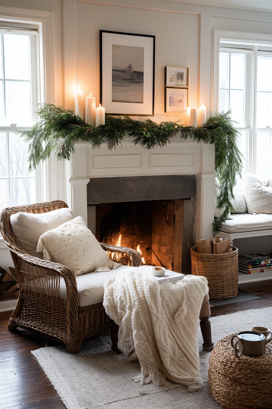 Seasonal Garland and Candle Mantel Lighting