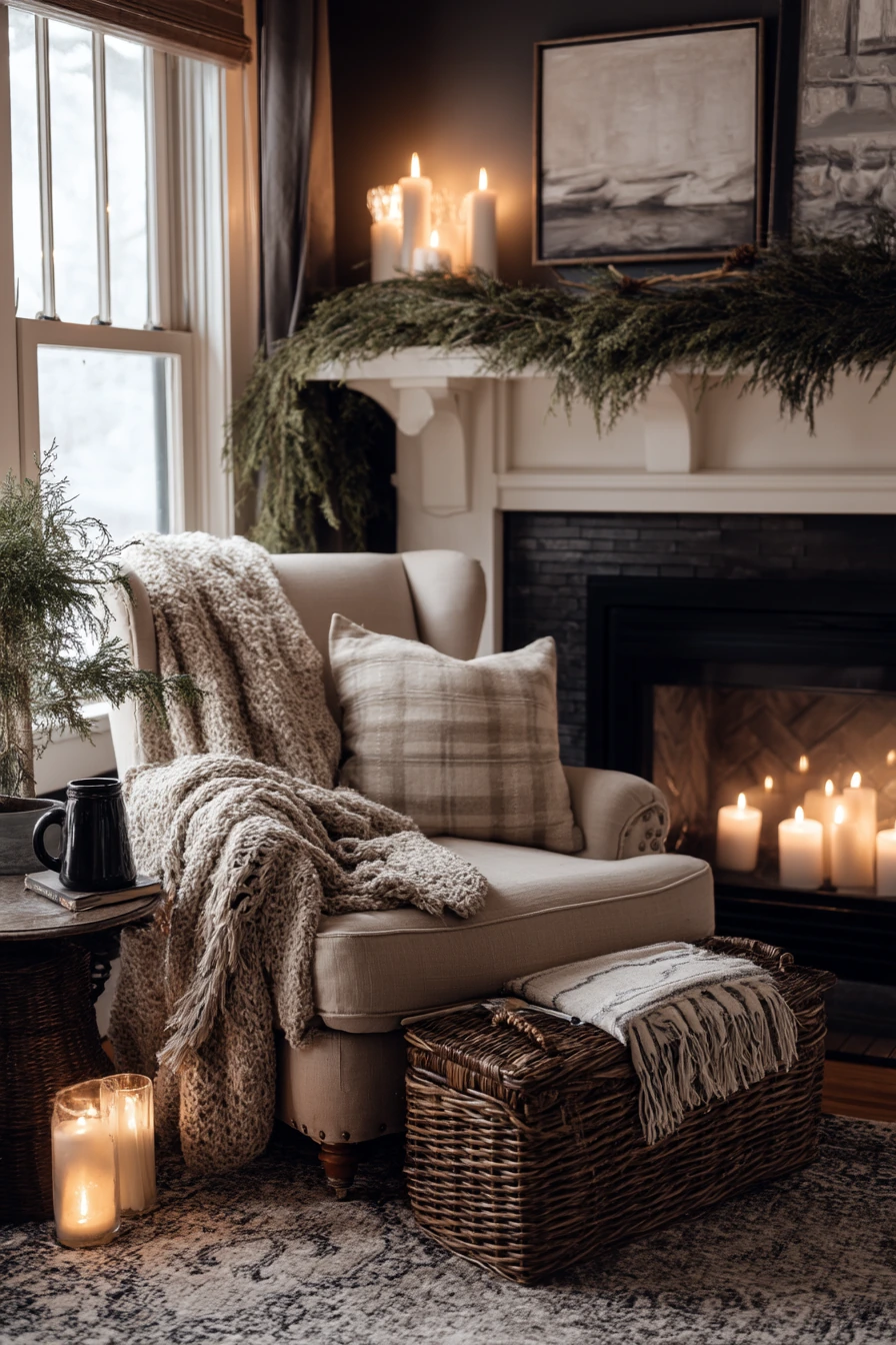 Seasonal Garland and Candle Mantel Lighting