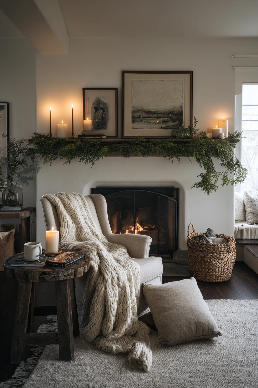 Seasonal Garland and Candle Mantel Lighting