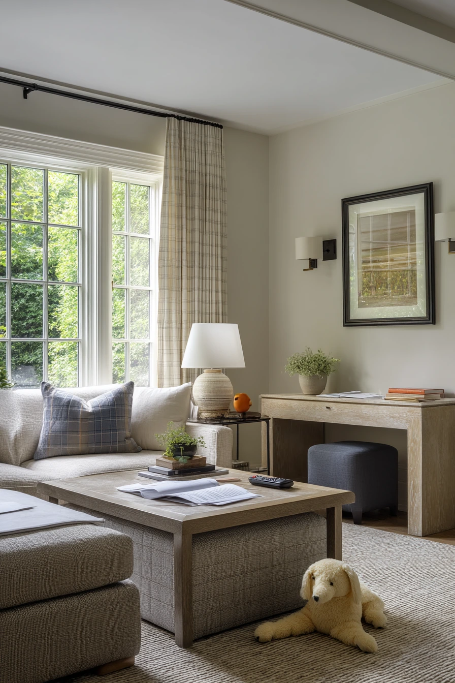 Family Room Mantel With Table Lamp Balance