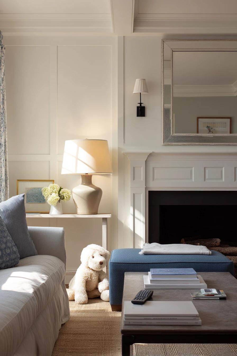 Family Room Mantel With Table Lamp Balance
