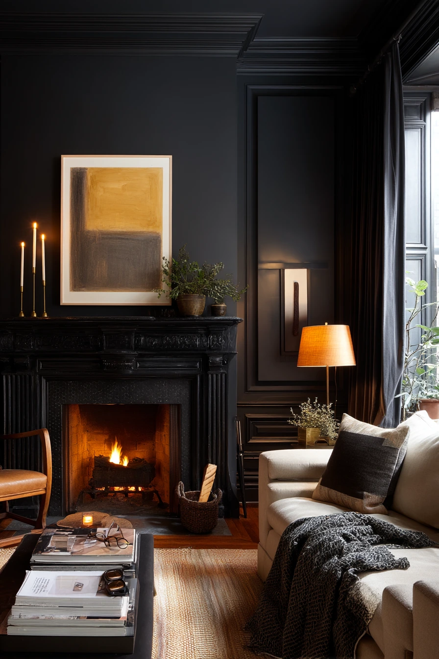 Moody Evening Mantel With Art Light