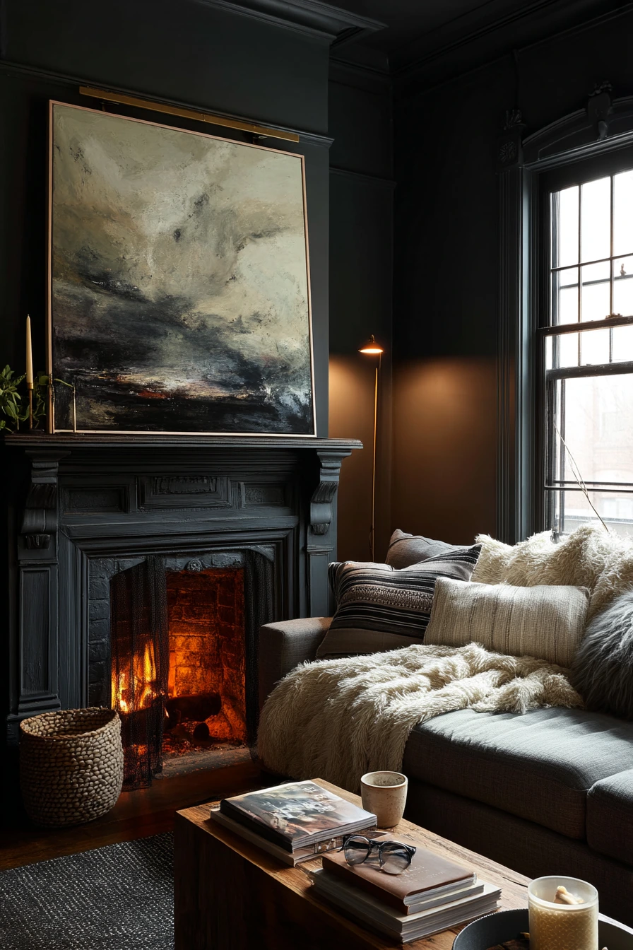 Moody Evening Mantel With Art Light