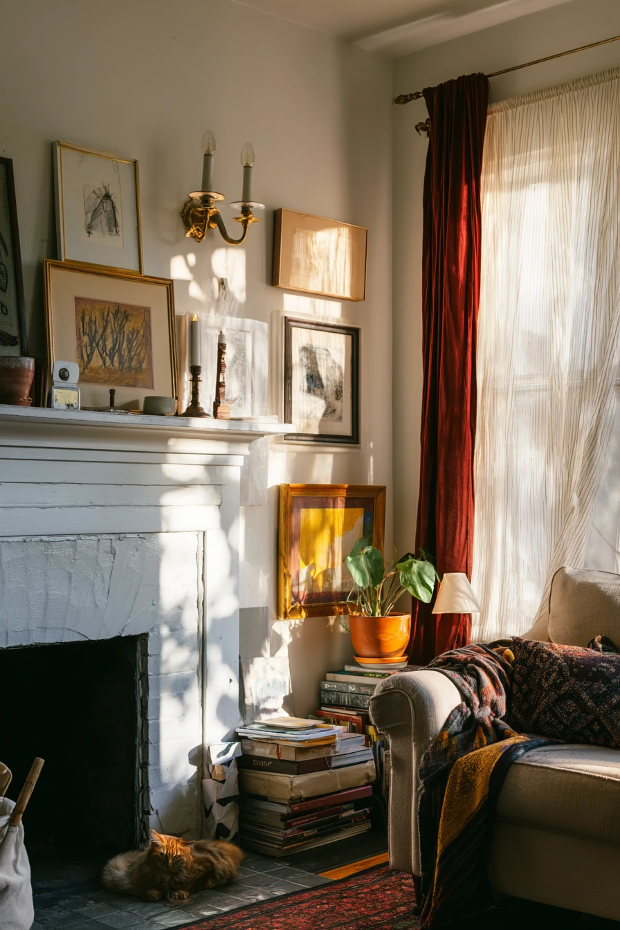 Eclectic Mantel Glow in a Real Artist Home