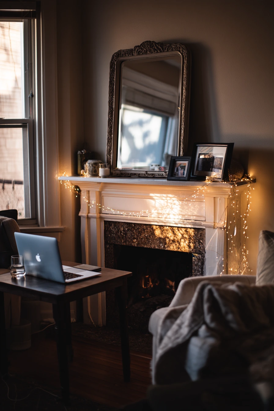 Renter-Friendly Mantel String Light Layering