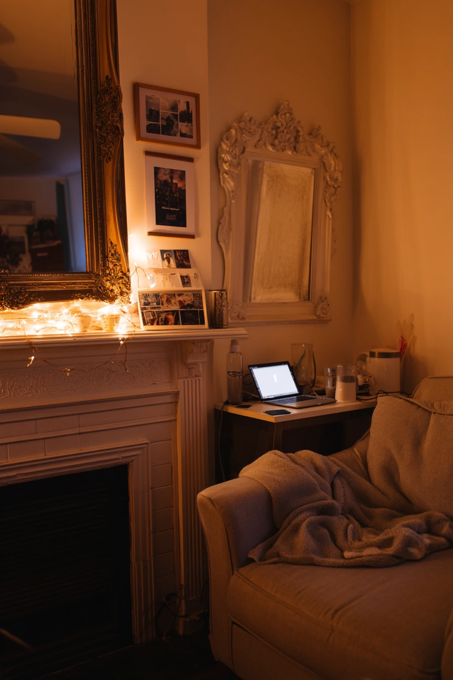 Renter-Friendly Mantel String Light Layering