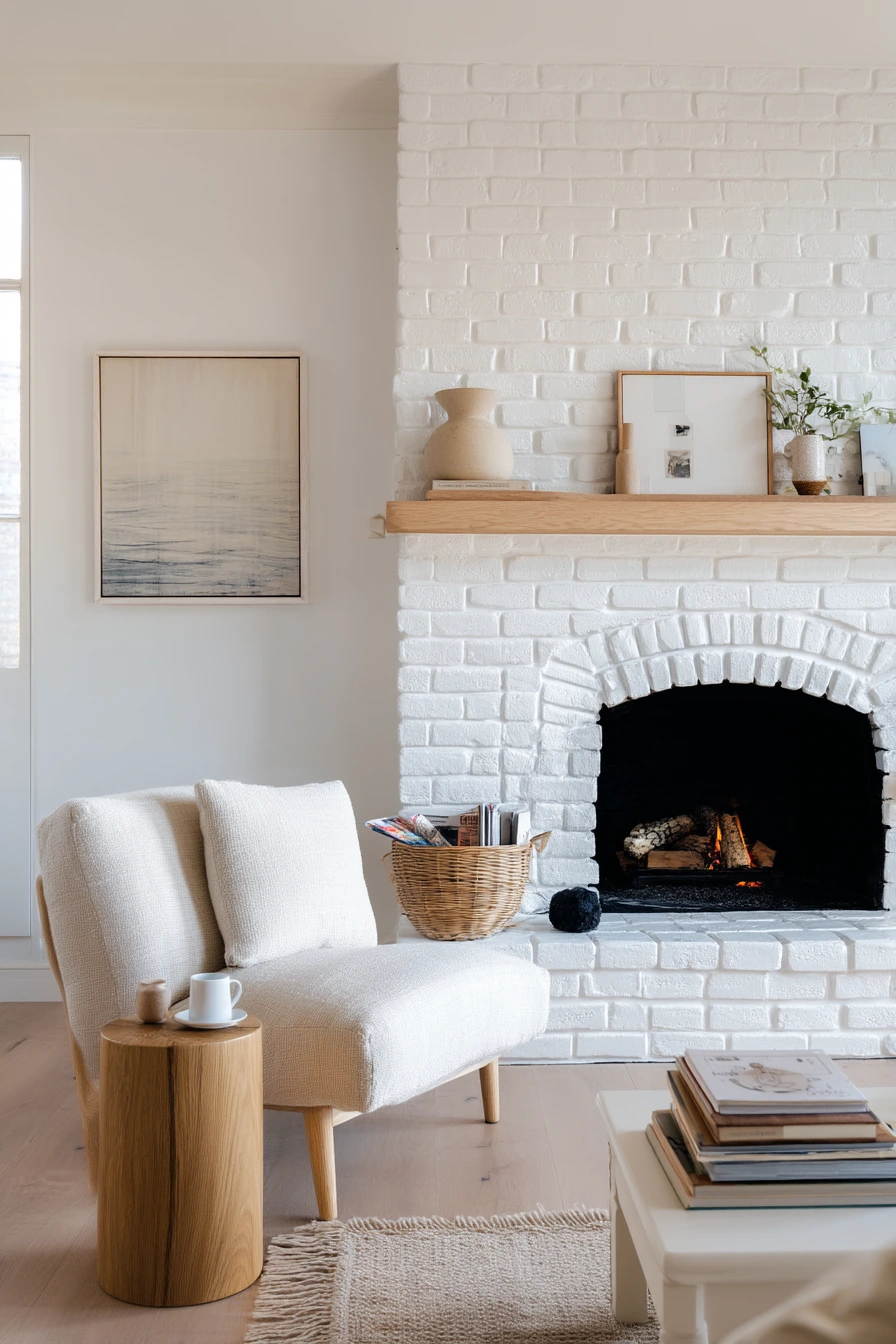 Soft White Brick Fireplace Refresh