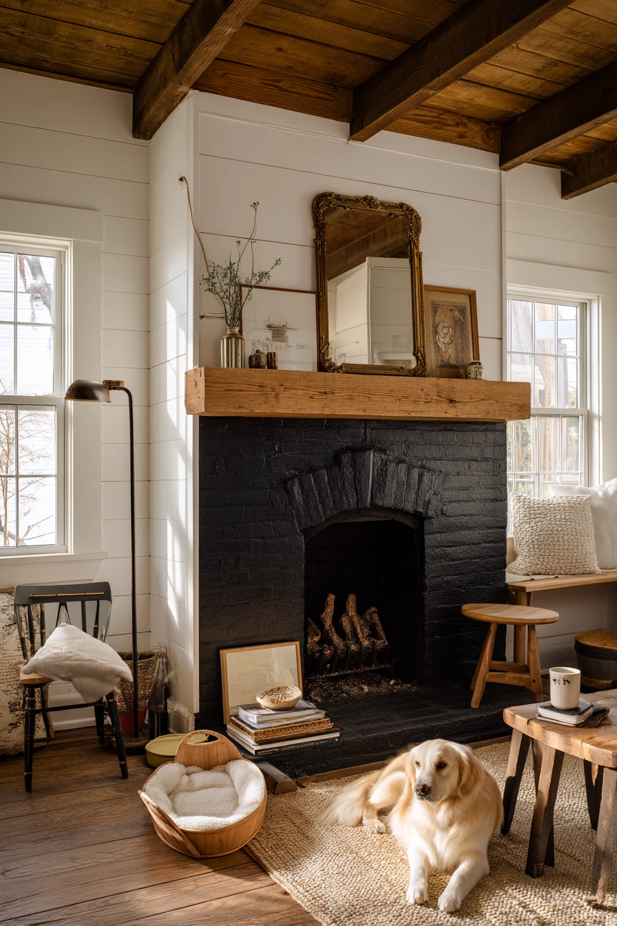 Black Painted Fireplace for a Modern Cottage
