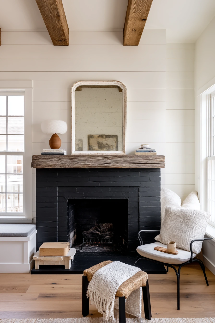 Black Painted Fireplace for a Modern Cottage