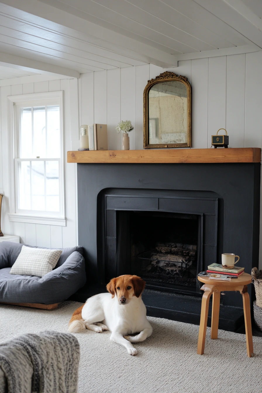 Black Painted Fireplace for a Modern Cottage