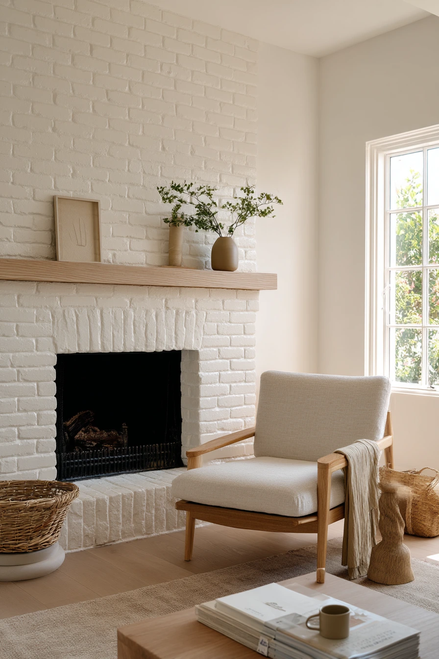 Soft White Brick Fireplace Refresh