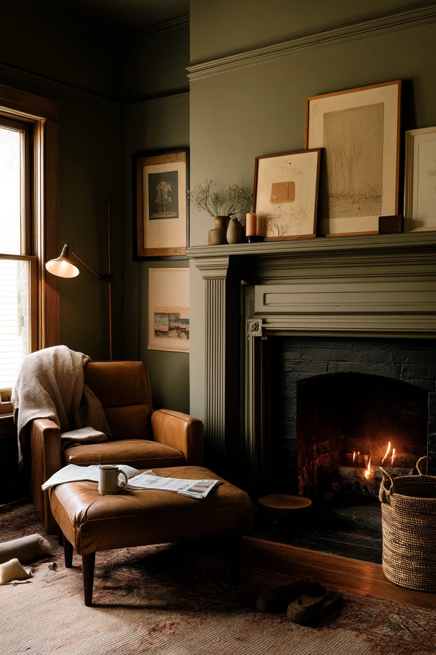 Muted Olive Fireplace in a Collected Home