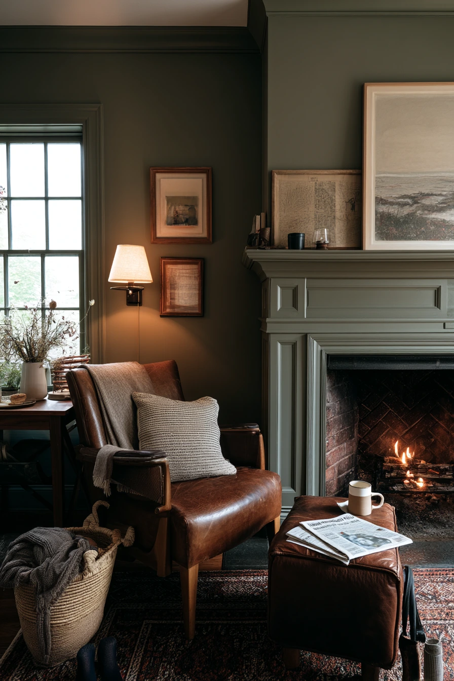 Muted Olive Fireplace in a Collected Home