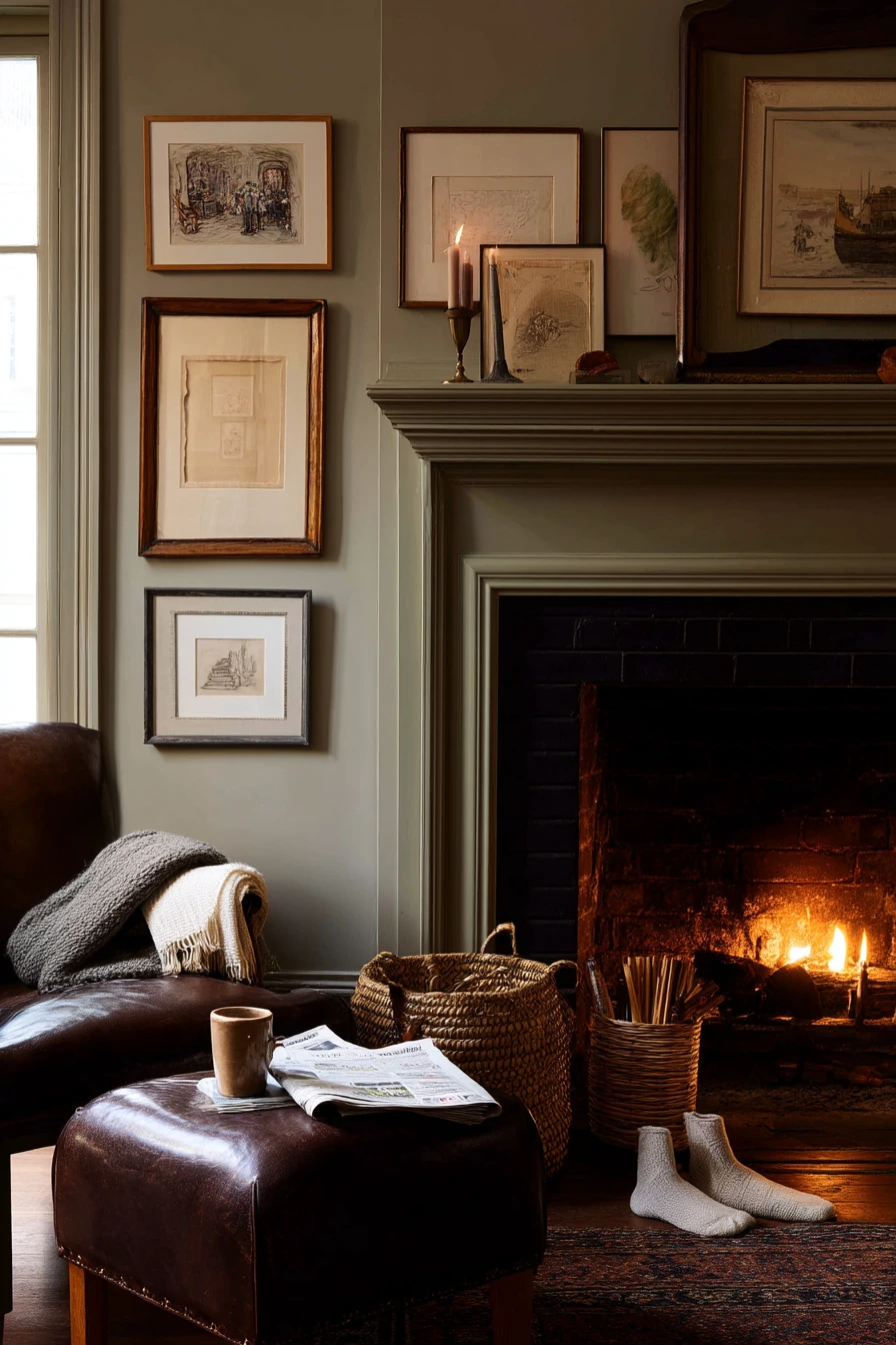 Muted Olive Fireplace in a Collected Home