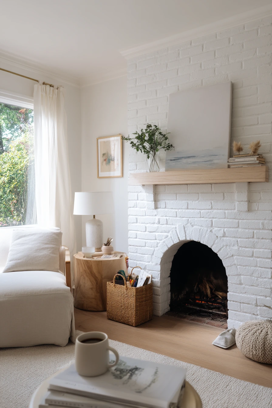 Soft White Brick Fireplace Refresh