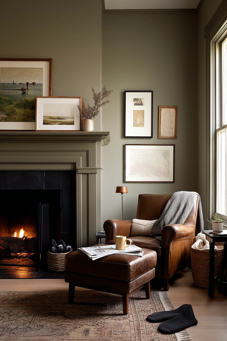 Muted Olive Fireplace in a Collected Home