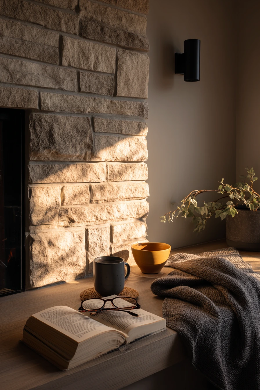 Minimal Mantel with Warm Reading Light
