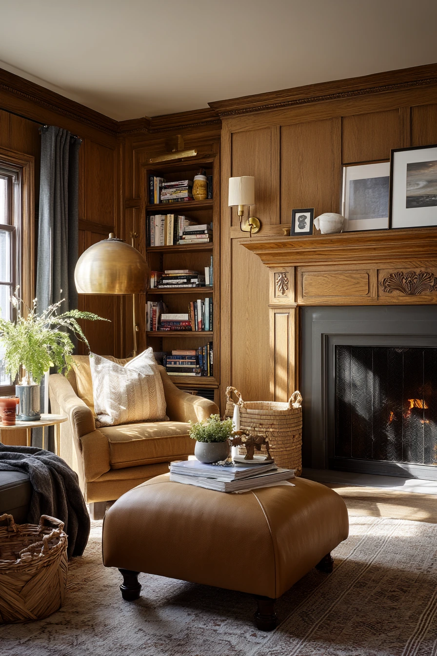 Traditional Fireplace with Antique Sconces