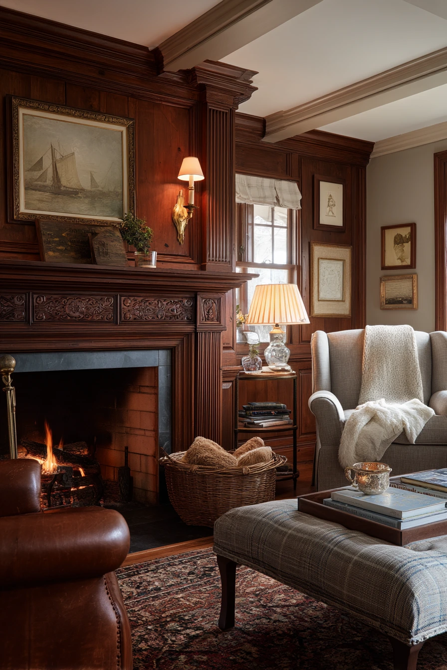 Traditional Fireplace with Antique Sconces
