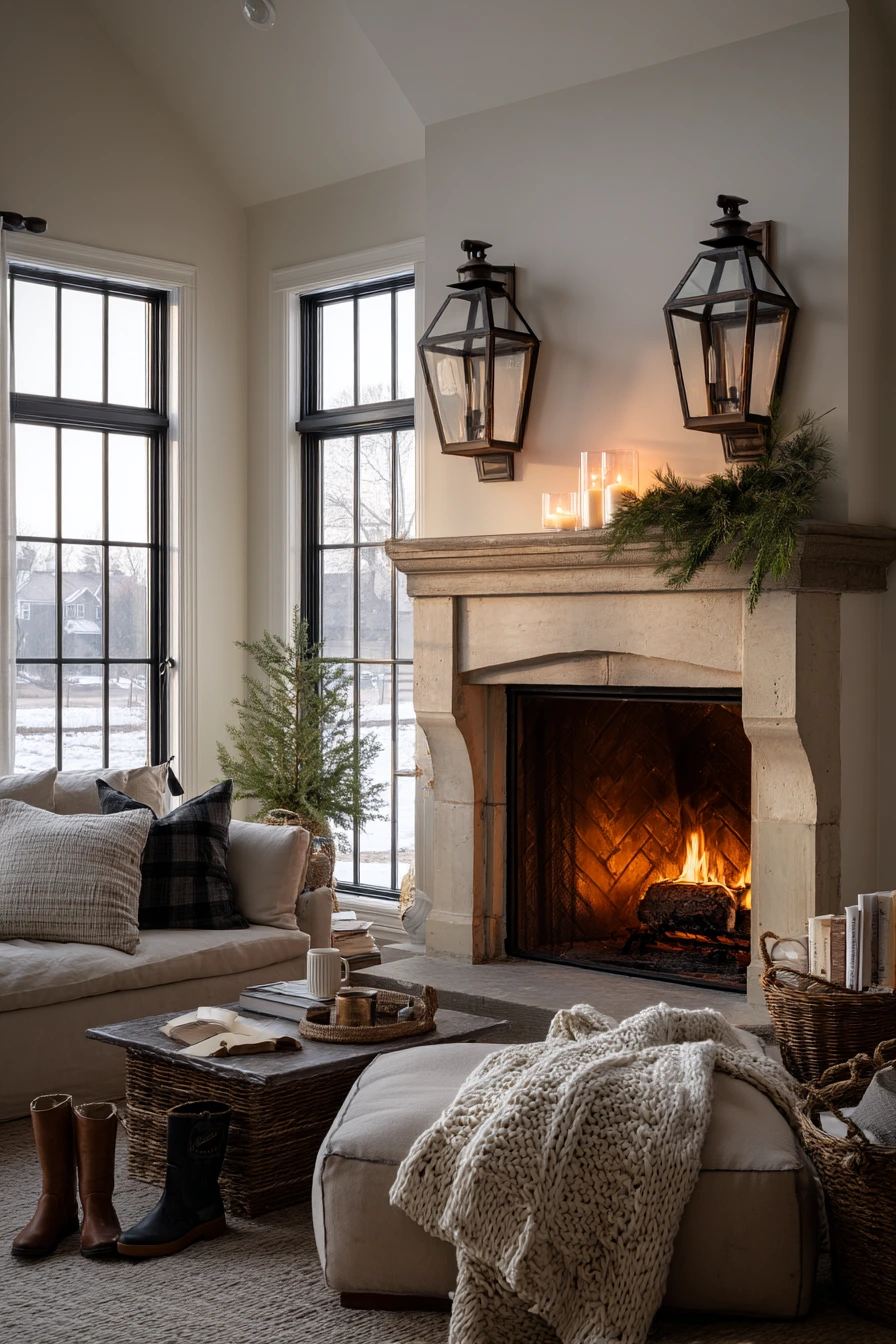 Seasonal Hearth with Soft Winter Glow