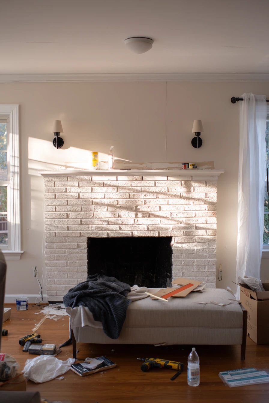 DIY Plug-In Sconces Above a Painted Brick Hearth