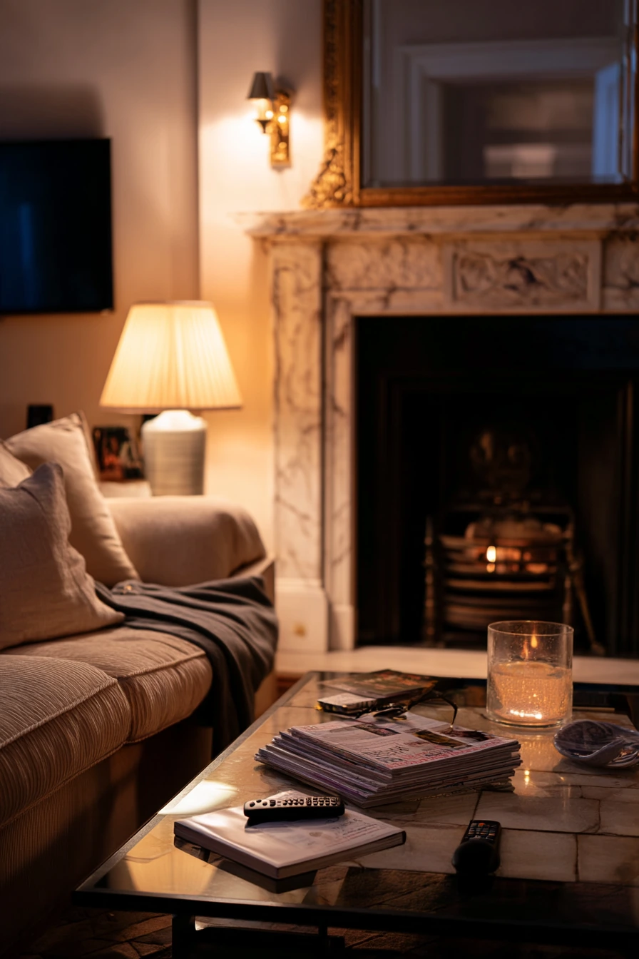 Moody Night Light in a Townhouse Living Room
