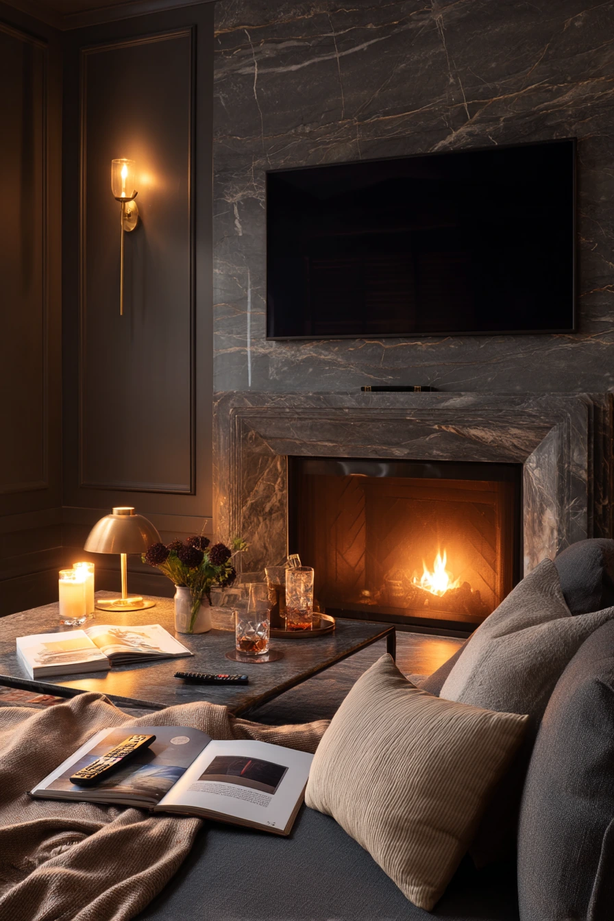 Moody Night Light in a Townhouse Living Room