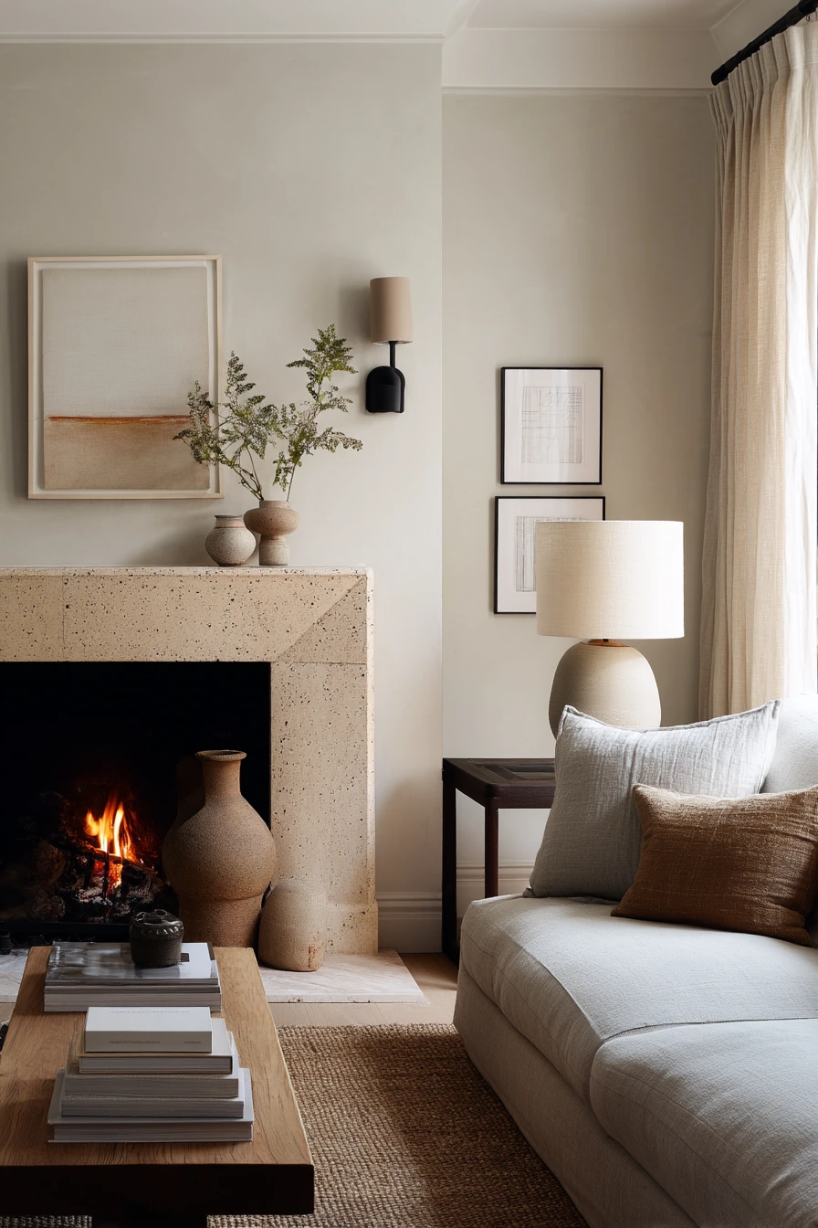 Design-Forward Fireplace Wall with Art and Sconces