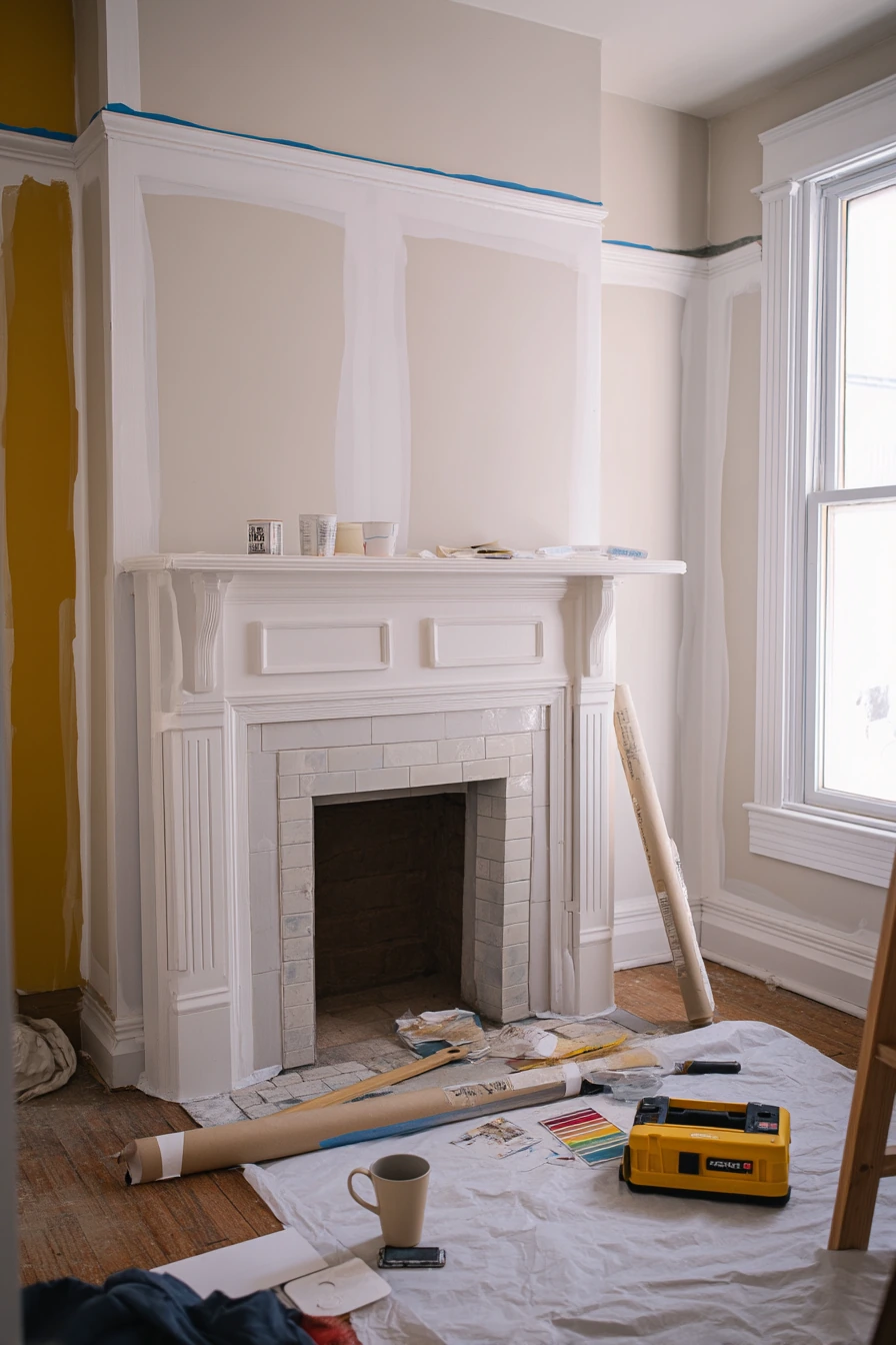DIY Fireplace Wall Makeover In Progress