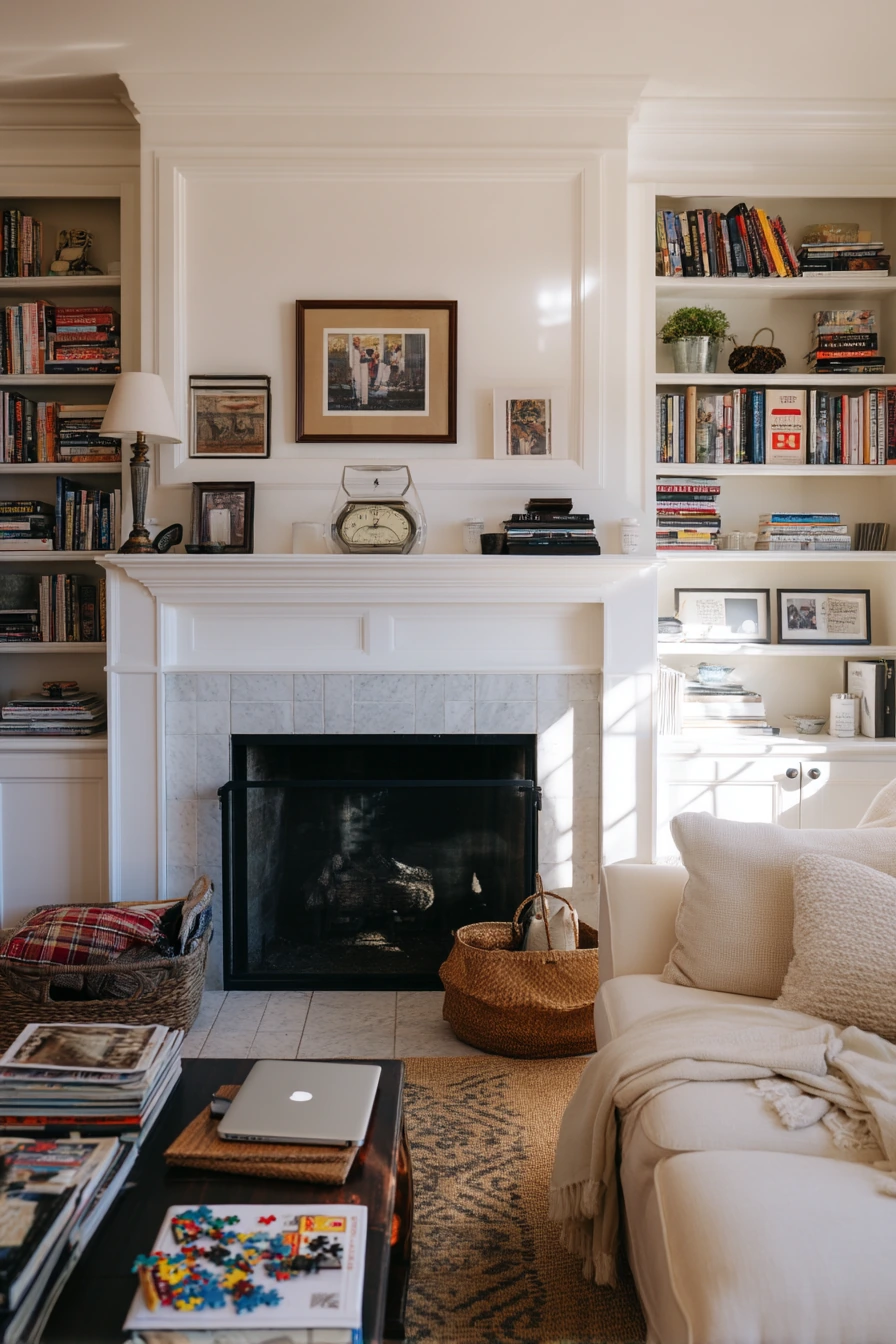 Fireplace Wall With Built-In Bookshelves
