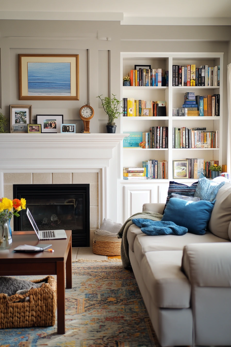 Fireplace Wall With Built-In Bookshelves