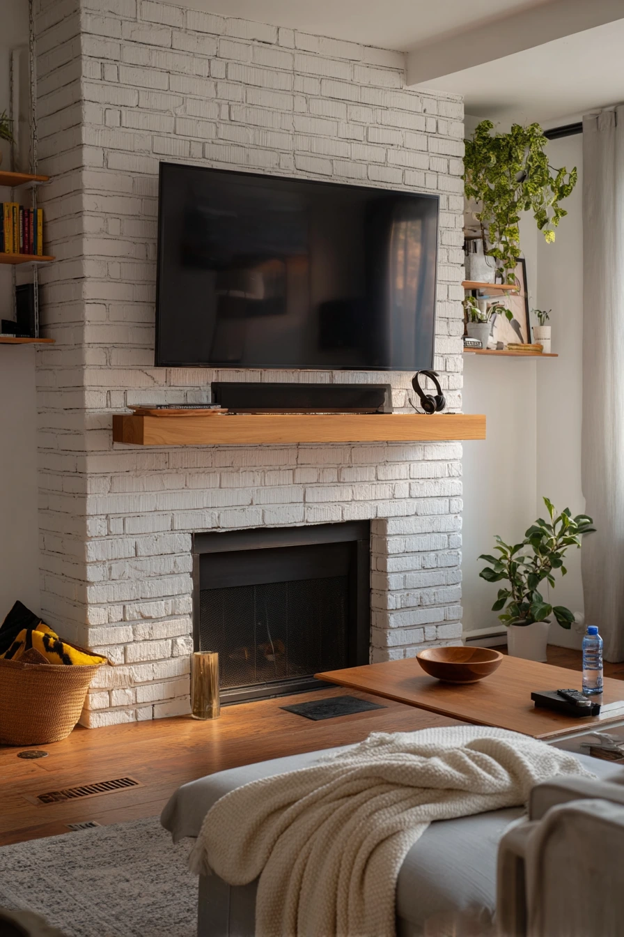 Apartment Fireplace Wall With TV Above