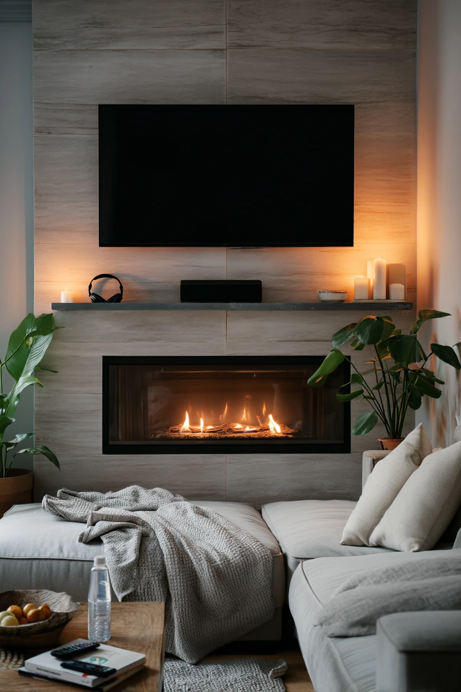 Apartment Fireplace Wall With TV Above