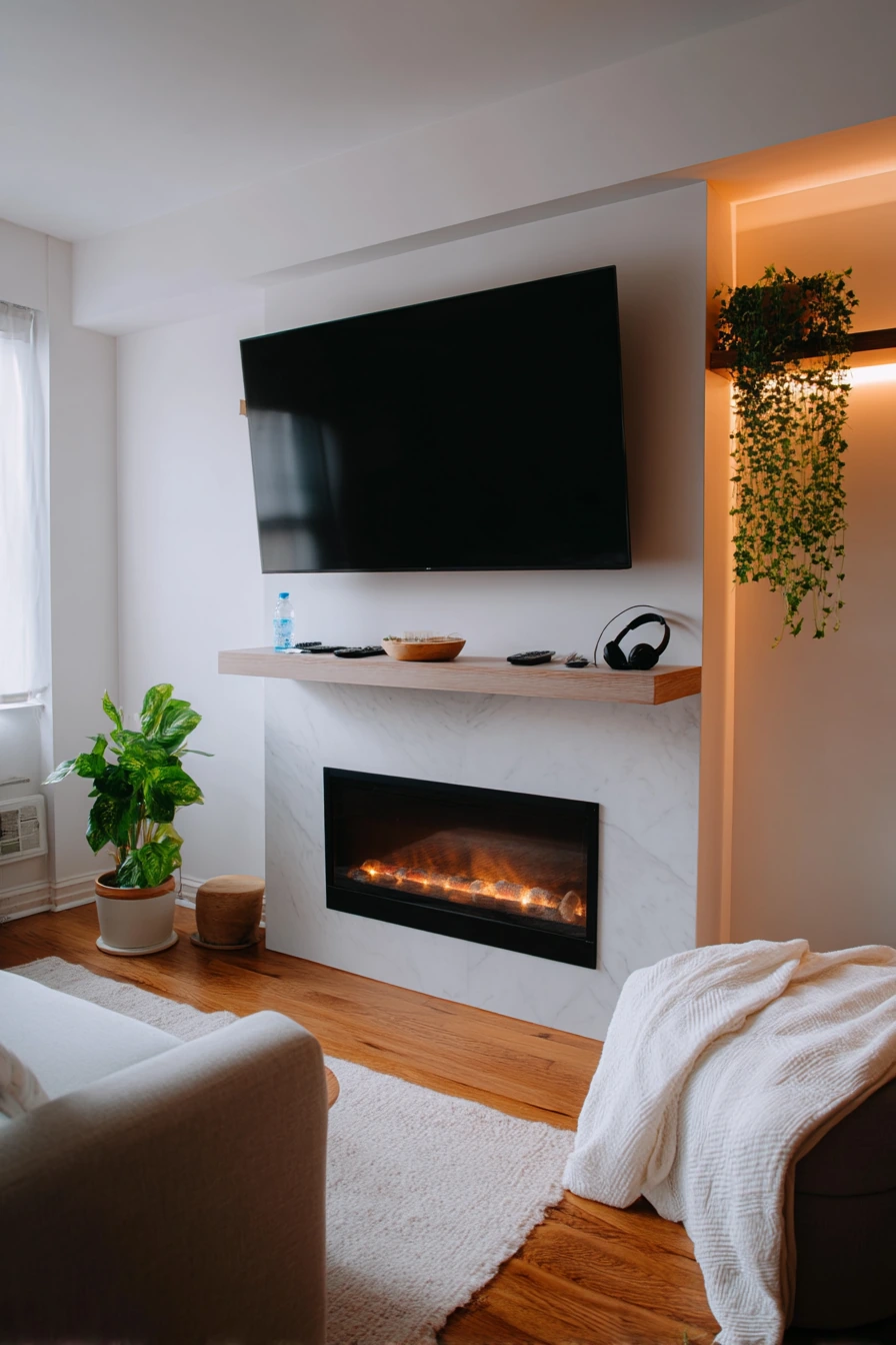 Apartment Fireplace Wall With TV Above