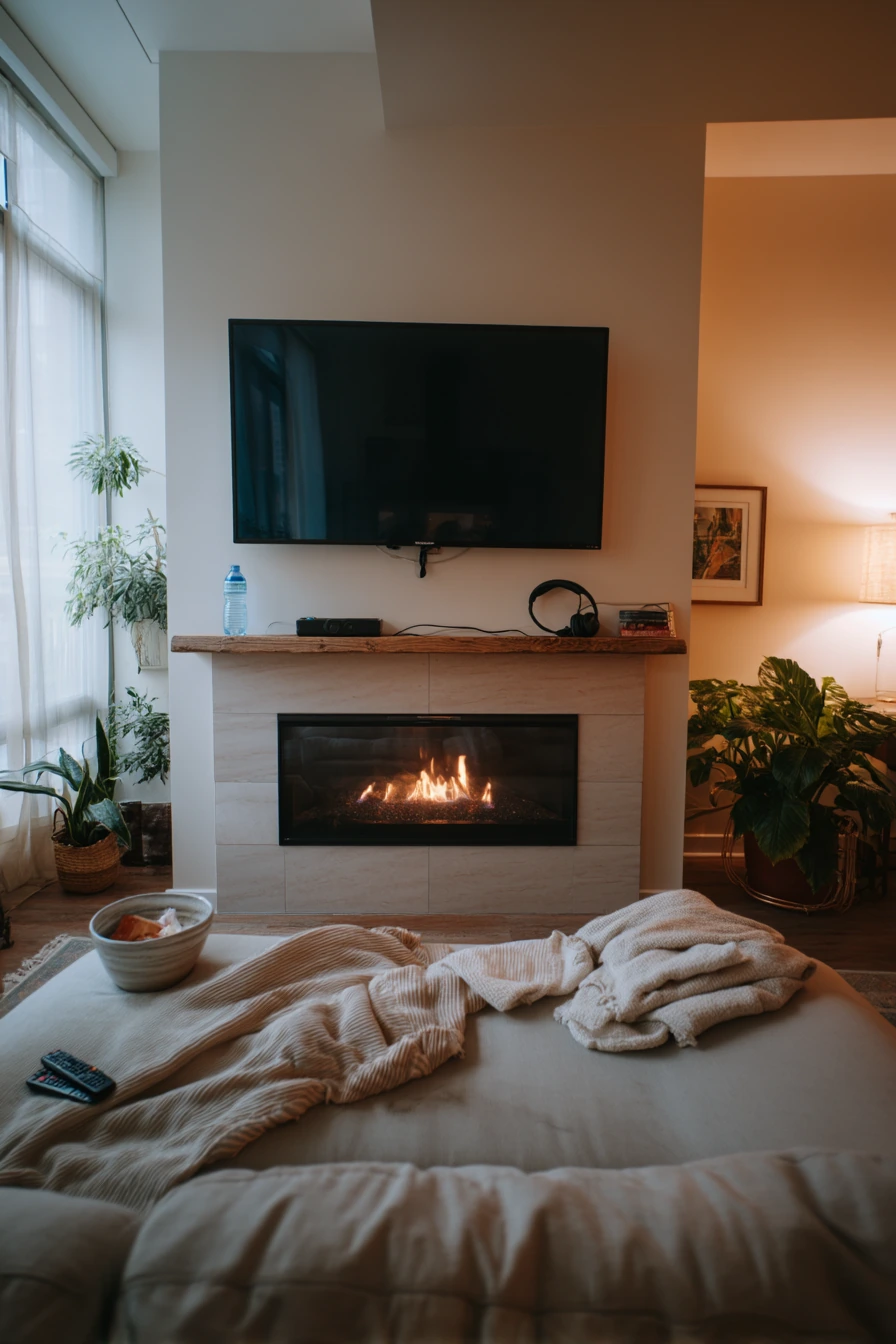 Apartment Fireplace Wall With TV Above