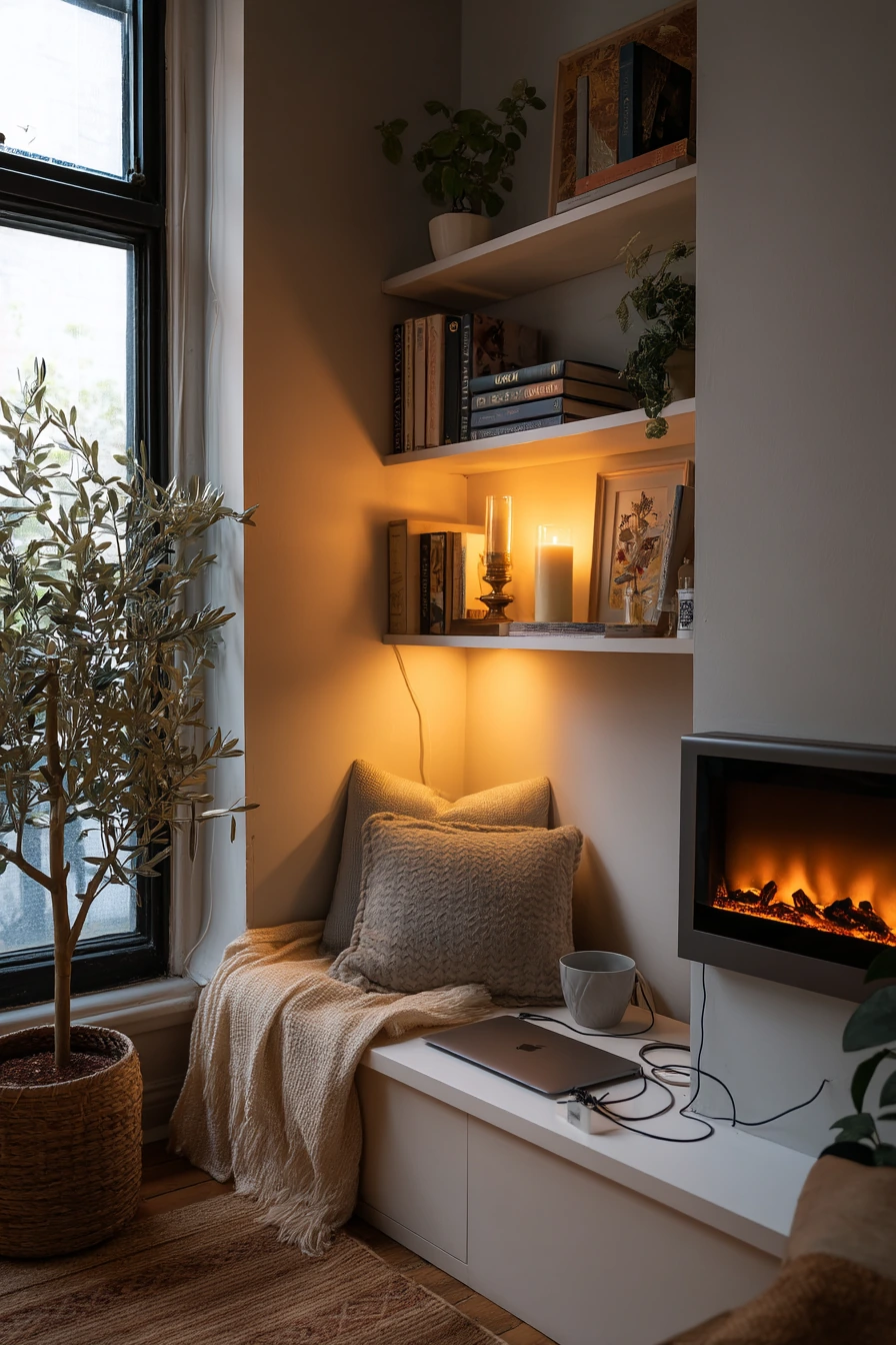 Small Apartment Fireplace Wall With Storage