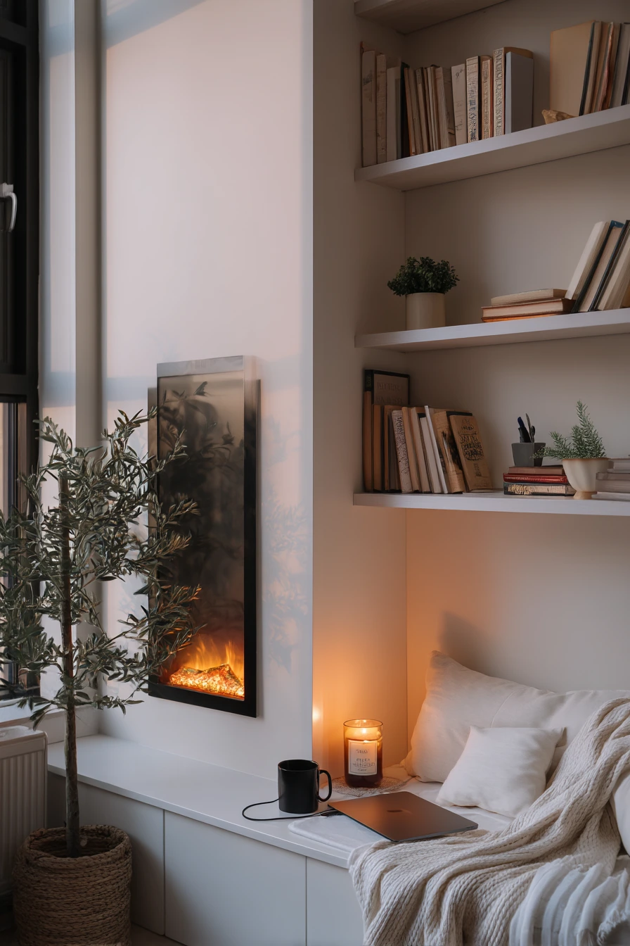 Small Apartment Fireplace Wall With Storage