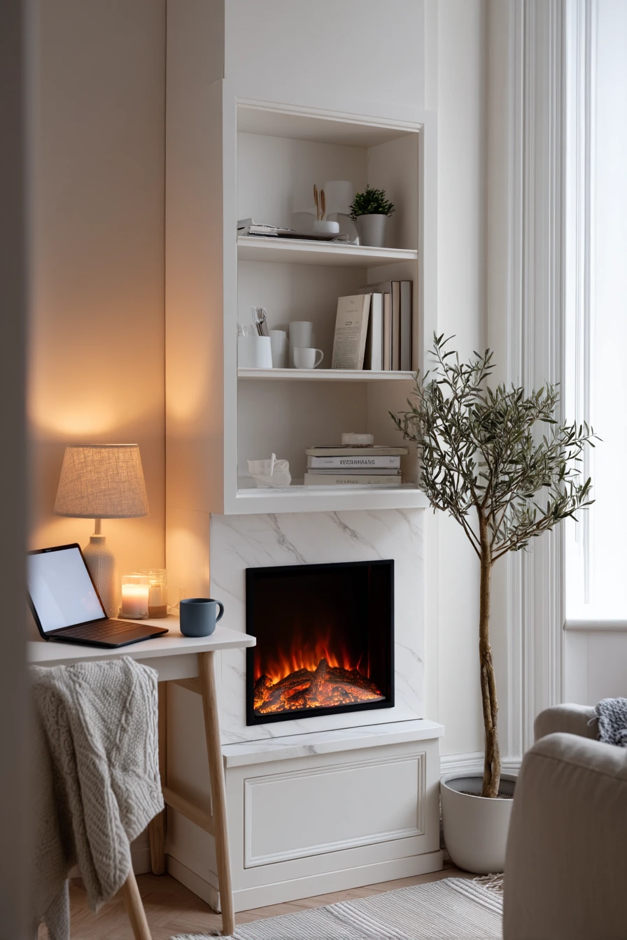 Small Apartment Fireplace Wall With Storage