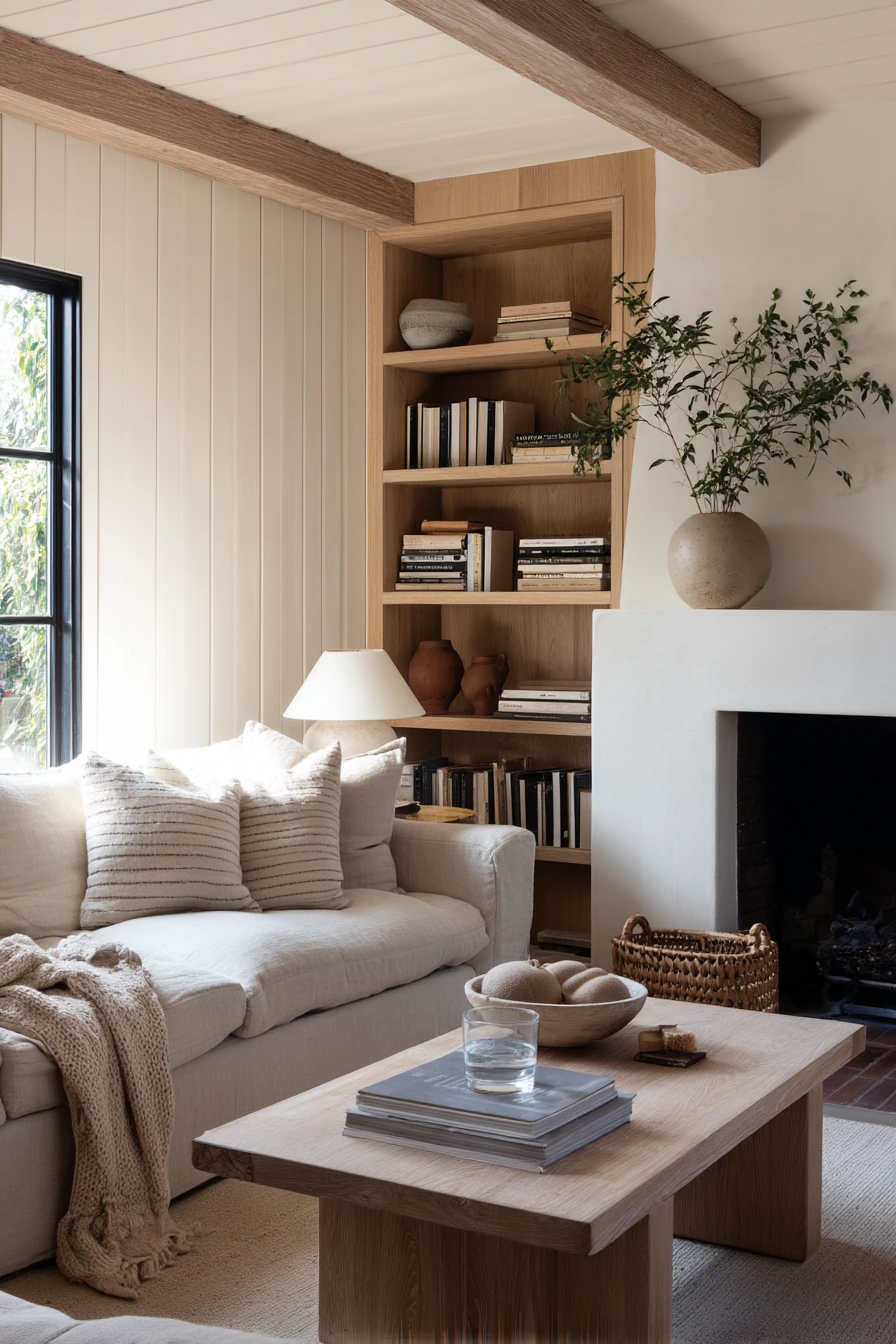 fireplace with bookshelves