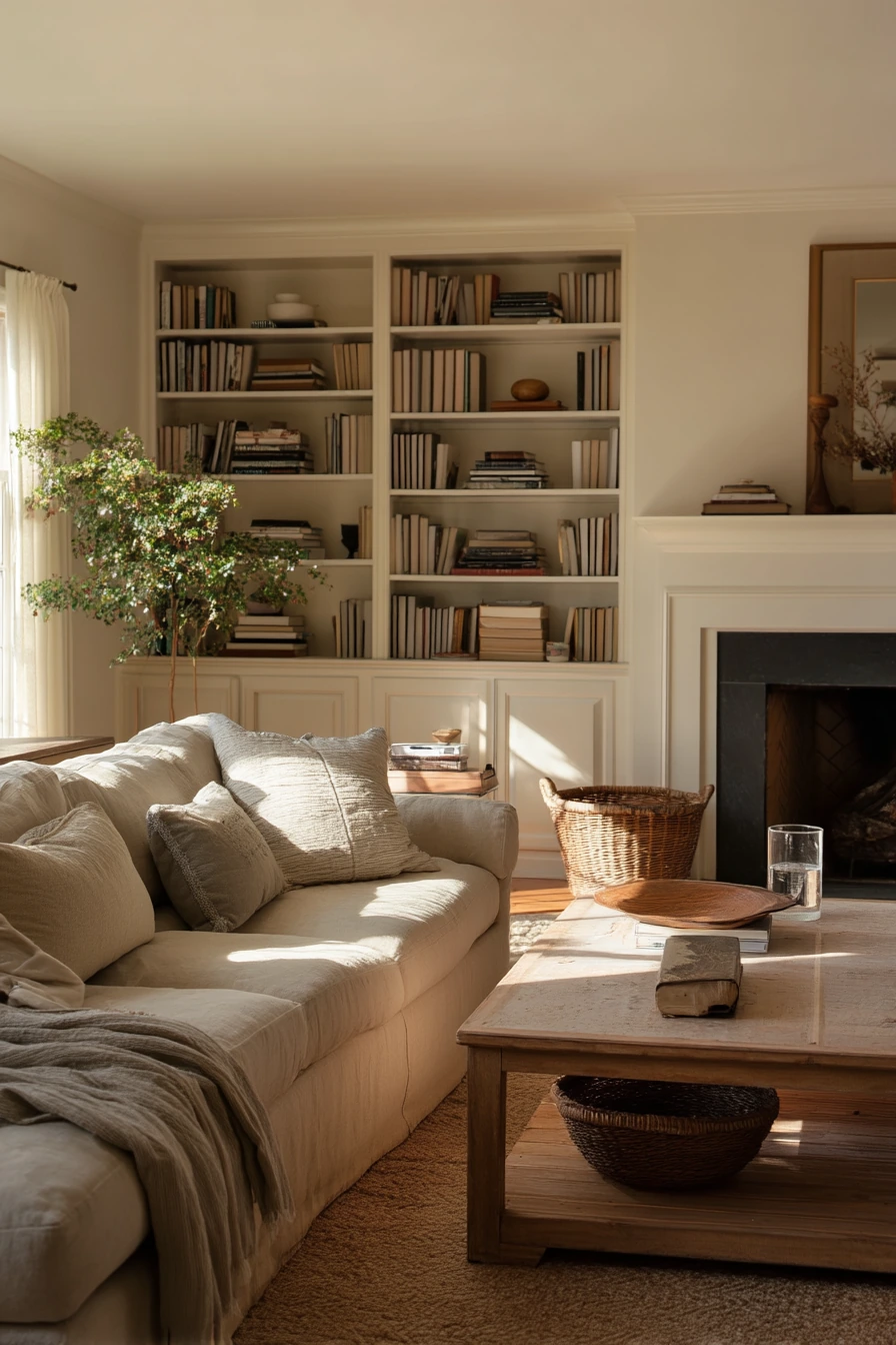 Family Living Room With Built-In Book Nooks