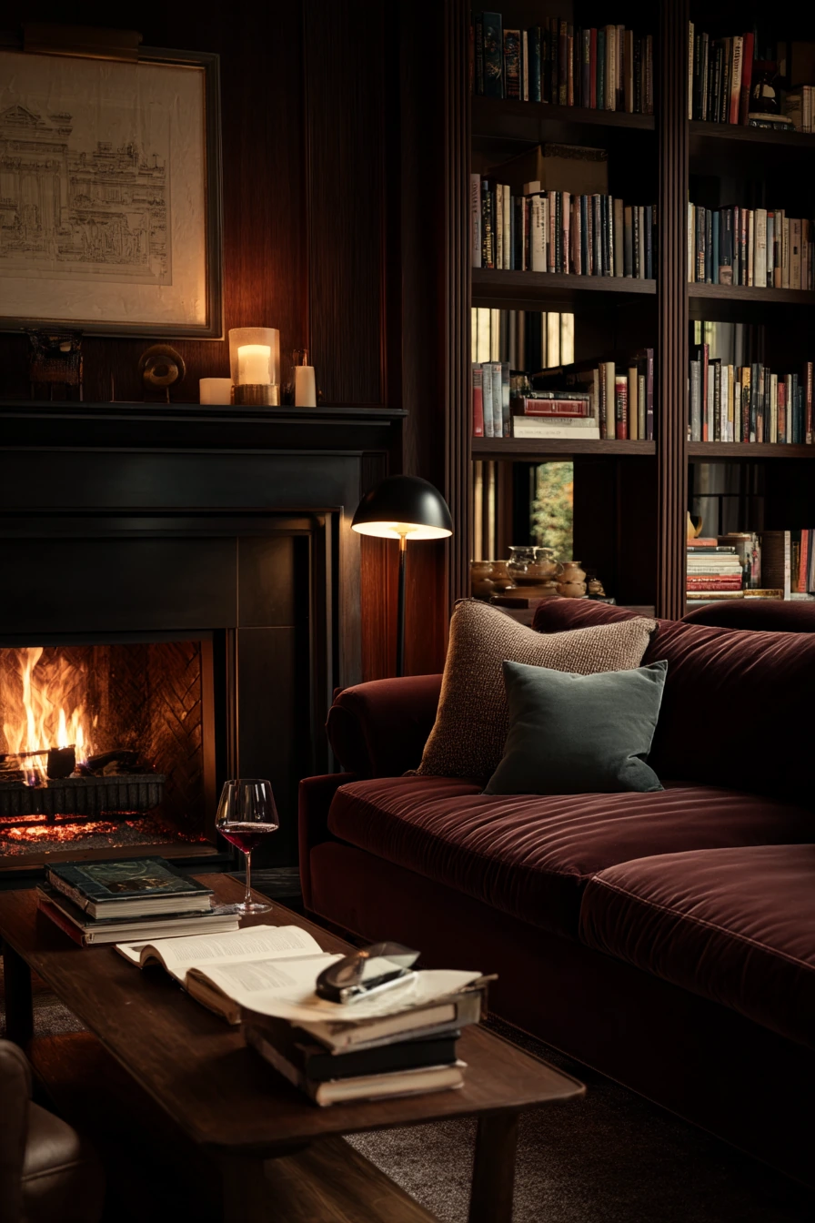 Moody Evening Fireplace Library